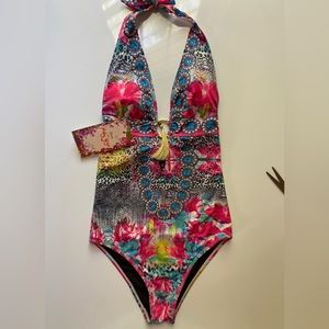 Ruby Ya-Ya Halter One-Piece Swimsuit - Floral & Animal Print NWT